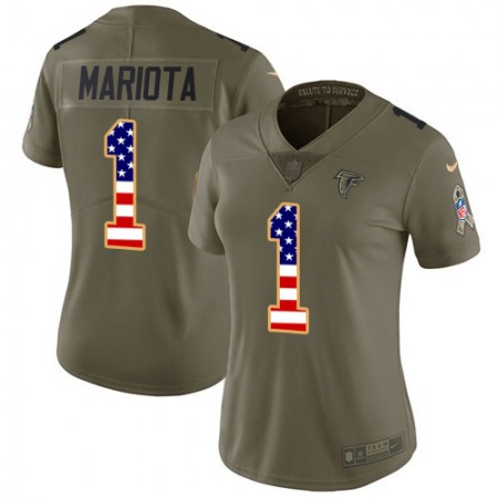 Nike Falcons #1 Marcus Mariota Olive/USA Flag Stitched Women's NFL Limited 2017 Salute To Service Jersey