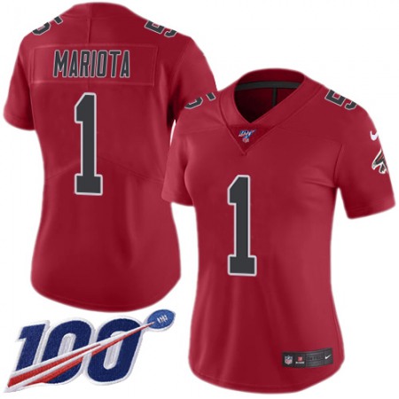 Nike Falcons #1 Marcus Mariota Red Stitched Women's NFL Limited Rush 100th Season Jersey