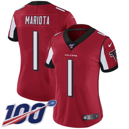 Nike Falcons #1 Marcus Mariota Red Team Color Stitched Women's NFL 100th Season Vapor Untouchable Limited Jersey