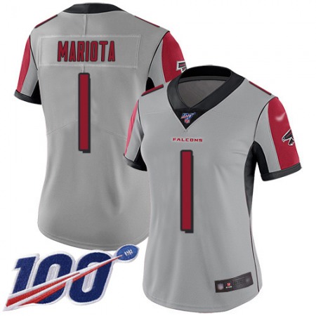 Nike Falcons #1 Marcus Mariota Silver Stitched Women's NFL Limited Inverted Legend 100th Season Jersey