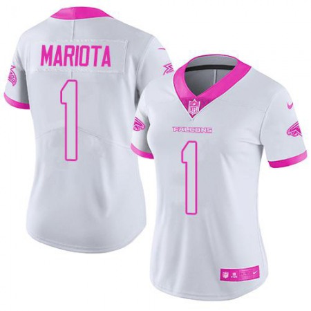 Nike Falcons #1 Marcus Mariota White/Pink Women's Stitched NFL Limited Rush Fashion Jersey
