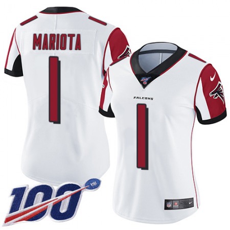 Nike Falcons #1 Marcus Mariota White Stitched Women's NFL 100th Season Vapor Untouchable Limited Jersey