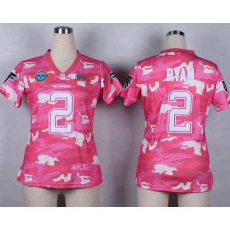 Nike Falcons #2 Matt Ryan Pink Women's Stitched NFL Elite Camo Fashion Jersey