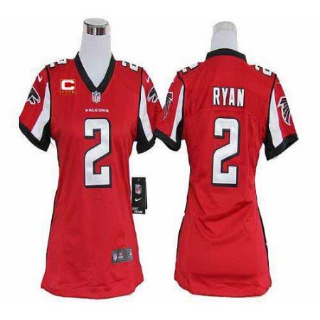 Nike Falcons #2 Matt Ryan Red Team Color With C Patch Women's Stitched NFL Elite Jersey