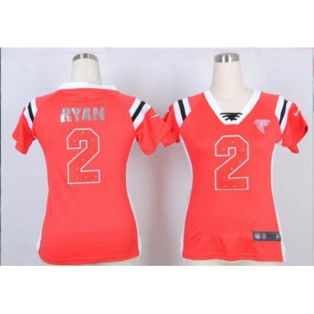 Nike Falcons #2 Matt Ryan Red Team Color Women's Stitched NFL Elite Draft Him Shimmer Jersey