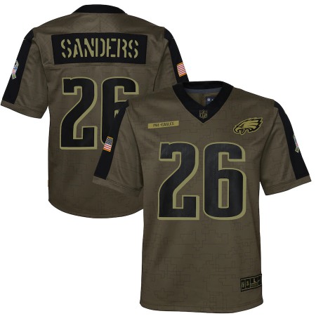 Philadelphia Eagles #26 Miles Sanders Olive Nike Youth 2021 Salute To Service Game Jersey