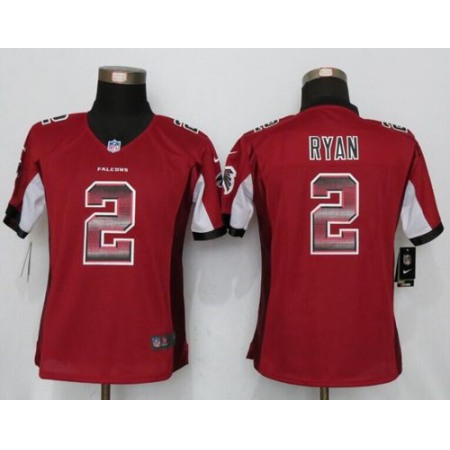 Nike Falcons #2 Matt Ryan Red Team Color Women's Stitched NFL Elite Strobe Jersey
