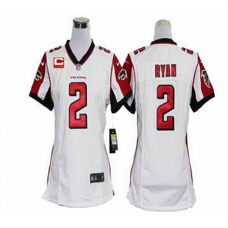Nike Falcons #2 Matt Ryan White With C Patch Women's Stitched NFL Elite Jersey