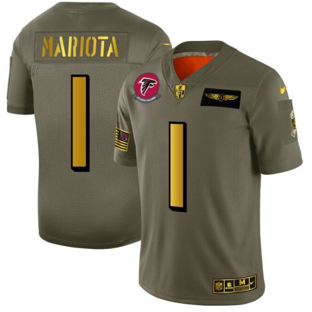 Atlanta Falcons #1 Marcus Mariota NFL Youth Nike Olive Gold 2019 Salute to Service Limited Jersey