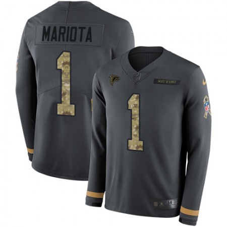 Nike Falcons #1 Marcus Mariota Anthracite Salute to Service Stitched Youth NFL Limited Therma Long Sleeve Jersey