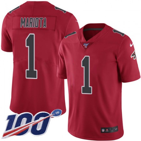 Nike Falcons #1 Marcus Mariota Red Stitched Youth NFL Limited Rush 100th Season Jersey