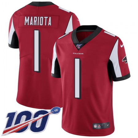 Nike Falcons #1 Marcus Mariota Red Team Color Stitched Youth NFL 100th Season Vapor Untouchable Limited Jersey