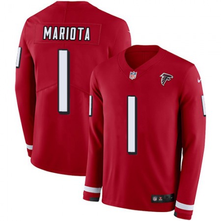 Nike Falcons #1 Marcus Mariota Red Team Color Youth Stitched NFL Limited Therma Long Sleeve Jersey