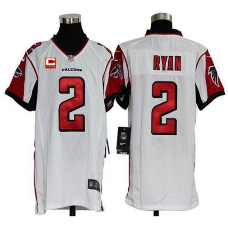 Nike Falcons #2 Matt Ryan White With C Patch Youth Stitched NFL Elite Jersey