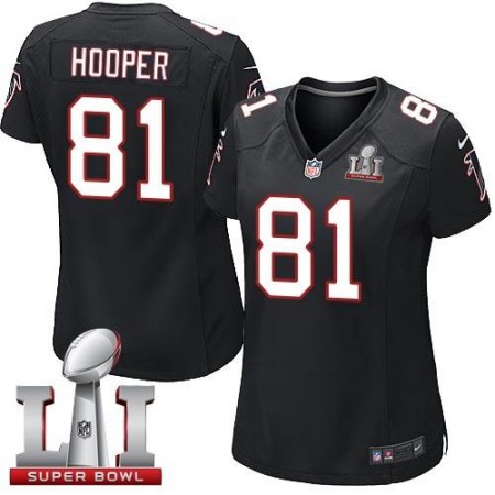 Nike Falcons #81 Austin Hooper Black Alternate Super Bowl LI 51 Women's Stitched NFL Elite Jersey