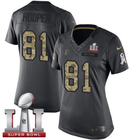 Nike Falcons #81 Austin Hooper Black Super Bowl LI 51 Women's Stitched NFL Limited 2016 Salute to Service Jersey