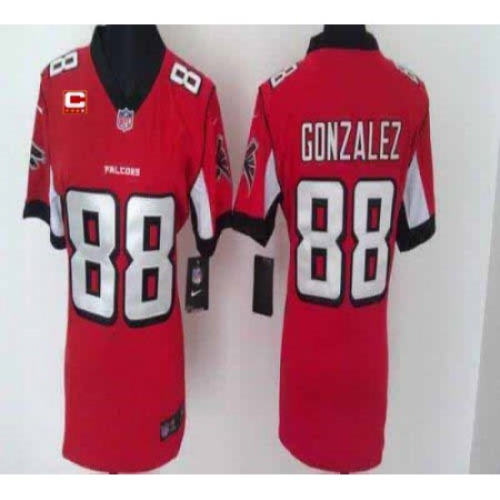 Nike Falcons #88 Tony Gonzalez Red Team Color With C Patch Women's Stitched NFL Elite Jersey