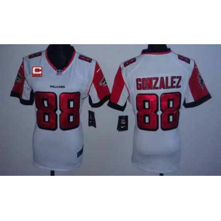 Nike Falcons #88 Tony Gonzalez White With C Patch Women's Stitched NFL Elite Jersey