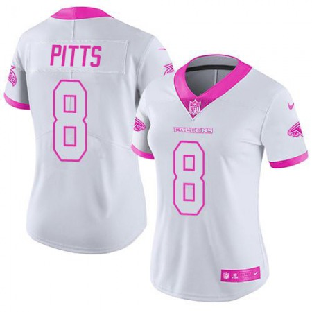Nike Falcons #8 Kyle Pitts White/Pink Women's Stitched NFL Limited Rush Fashion Jersey