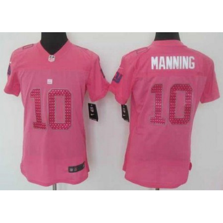Nike Giants #10 Eli Manning Pink Sweetheart Women's Stitched NFL Elite Jersey