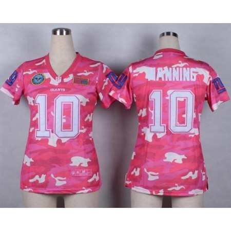 Nike Giants #10 Eli Manning Pink Women's Stitched NFL Elite Camo Fashion Jersey