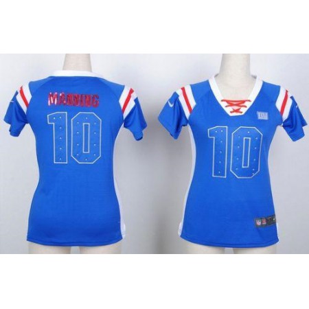 Nike Giants #10 Eli Manning Royal Blue Women's Stitched NFL Elite Draft Him Shimmer Jersey