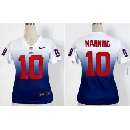 Nike Giants #10 Eli Manning White/Royal Blue Women's Stitched NFL Elite Fadeaway Fashion Jersey