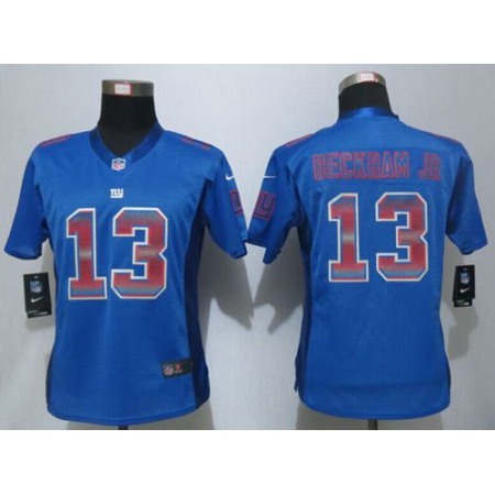 Nike Giants #13 Odell Beckham Jr Royal Blue Team Color Women's Stitched NFL Elite Strobe Jersey