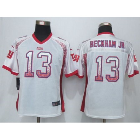 Nike Giants #13 Odell Beckham Jr White Women's Stitched NFL Elite Drift Fashion Jersey