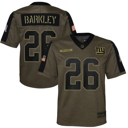 New York Giants #26 Saquon Barkley Olive Nike Youth 2021 Salute To Service Game Jersey