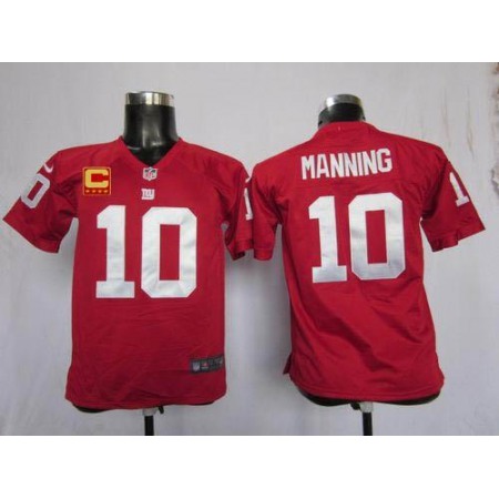 Nike Giants #10 Eli Manning Red Alternate With C Patch Youth Stitched NFL Elite Jersey