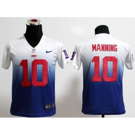 Nike Giants #10 Eli Manning White/Royal Blue Youth Stitched NFL Elite Fadeaway Fashion Jersey