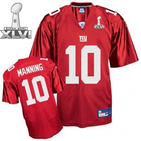 Giants #10 Eli Manning Red Super Bowl XLVI Embroidered Youth NFL Jersey