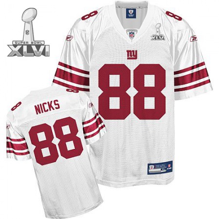 Giants #88 Hakeem Nicks White Super Bowl XLVI Embroidered Youth NFL Jersey