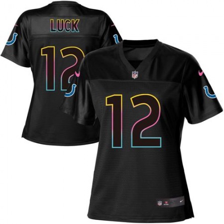 Nike Colts #12 Andrew Luck Black Women's NFL Fashion Game Jersey