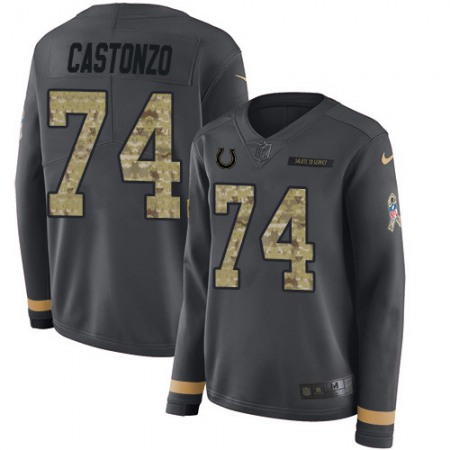 Nike Colts #74 Anthony Castonzo Anthracite Salute to Service Women's Stitched NFL Limited Therma Long Sleeve Jersey