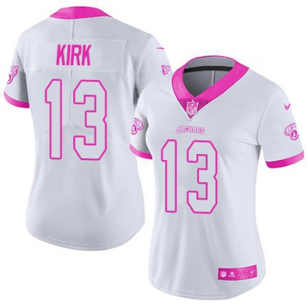 Nike Jaguars #13 Christian Kirk White/Pink Women's Stitched NFL Limited Rush Fashion Jersey