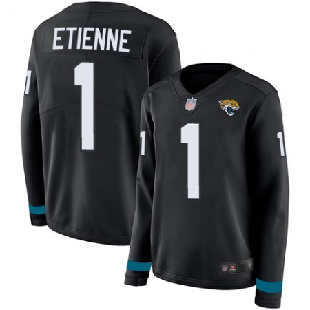 Nike Jaguars #1 Travis Etienne Black Team Color Women's Stitched NFL Limited Therma Long Sleeve Jersey