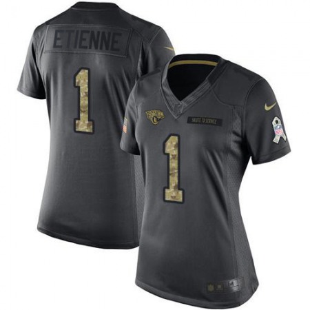 Nike Jaguars #1 Travis Etienne Black Women's Stitched NFL Limited 2016 Salute to Service Jersey
