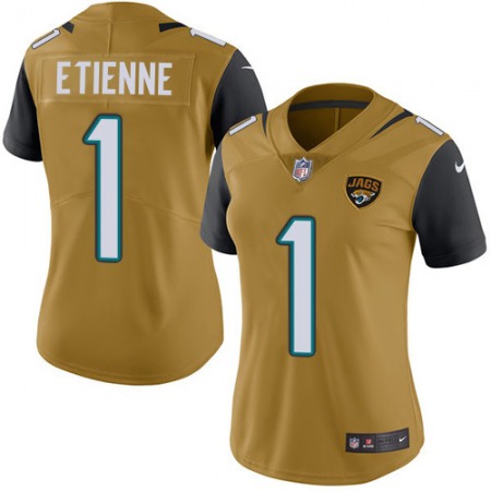 Nike Jaguars #1 Travis Etienne Gold Women's Stitched NFL Limited Rush Jersey