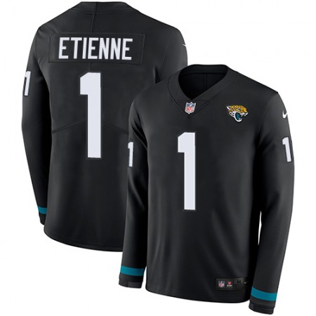 Nike Jaguars #1 Travis Etienne Black Team Color Youth Stitched NFL Limited Therma Long Sleeve Jersey