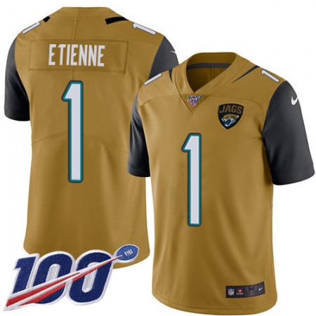 Nike Jaguars #1 Travis Etienne Gold Youth Stitched NFL Limited Rush 100th Season Jersey