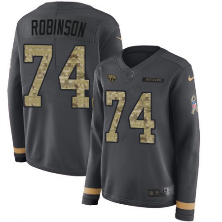 Nike Jaguars #74 Cam Robinson Anthracite Salute to Service Women's Stitched NFL Limited Therma Long Sleeve Jersey