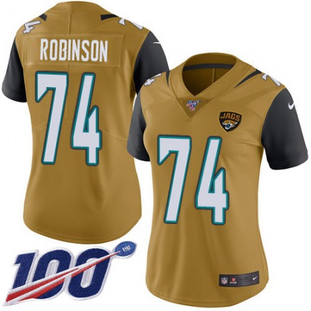 Nike Jaguars #74 Cam Robinson Gold Women's Stitched NFL Limited Rush 100th Season Jersey