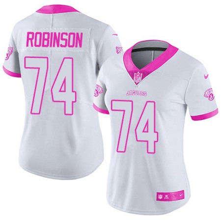 Nike Jaguars #74 Cam Robinson White/Pink Women's Stitched NFL Limited Rush Fashion Jersey