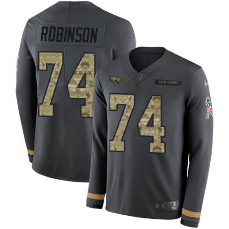 Nike Jaguars #74 Cam Robinson Anthracite Salute to Service Youth Stitched NFL Limited Therma Long Sleeve Jersey
