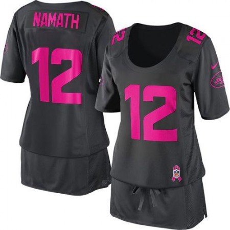 Nike Jets #12 Joe Namath Dark Grey Women's Breast Cancer Awareness Stitched NFL Elite Jersey