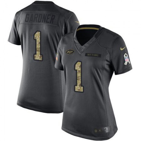 Nike Jets #1 Ahmad Sauce Gardner Black Women's Stitched NFL Limited 2016 Salute to Service Jersey