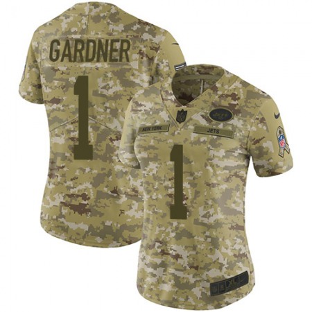 Nike Jets #1 Ahmad Sauce Gardner Camo Women's Stitched NFL Limited 2018 Salute to Service Jersey