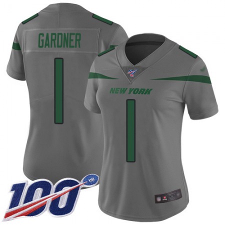 Nike Jets #1 Ahmad Sauce Gardner Gray Women's Stitched NFL Limited Inverted Legend 100th Season Jersey